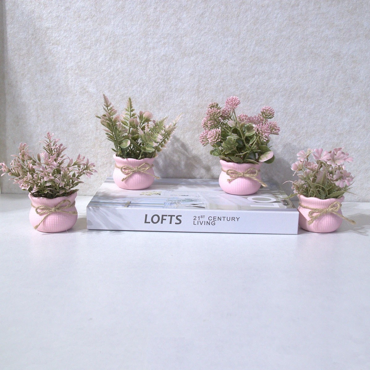 Plant Desk Mini - Mini künstliche rosa Serie Blumentopfpflanzen, Heimdekoration,