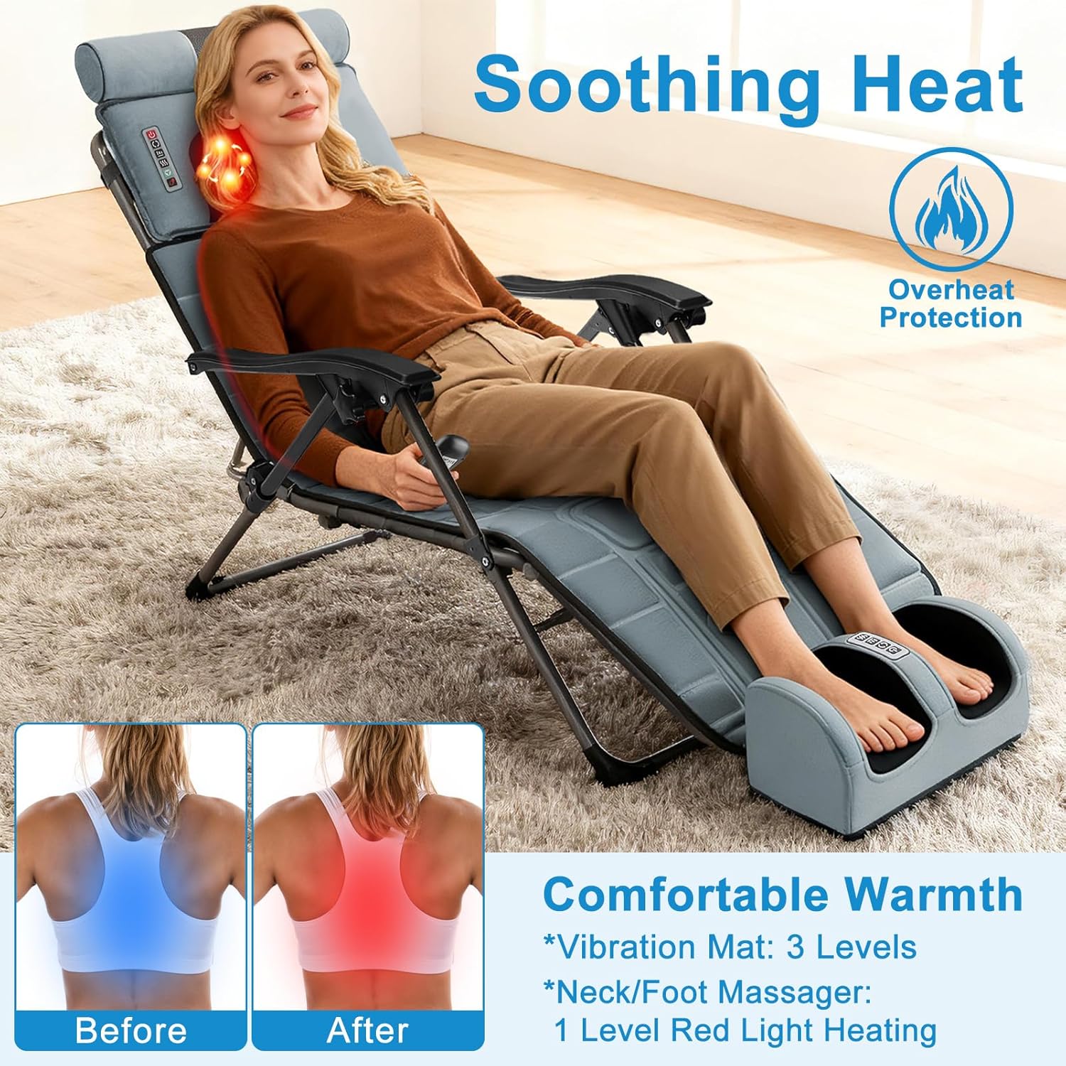 Home Office Sofa - Multifunktionale beheizte Ganzkörper-Massagematte mit 10 Vibrationsmotoren,