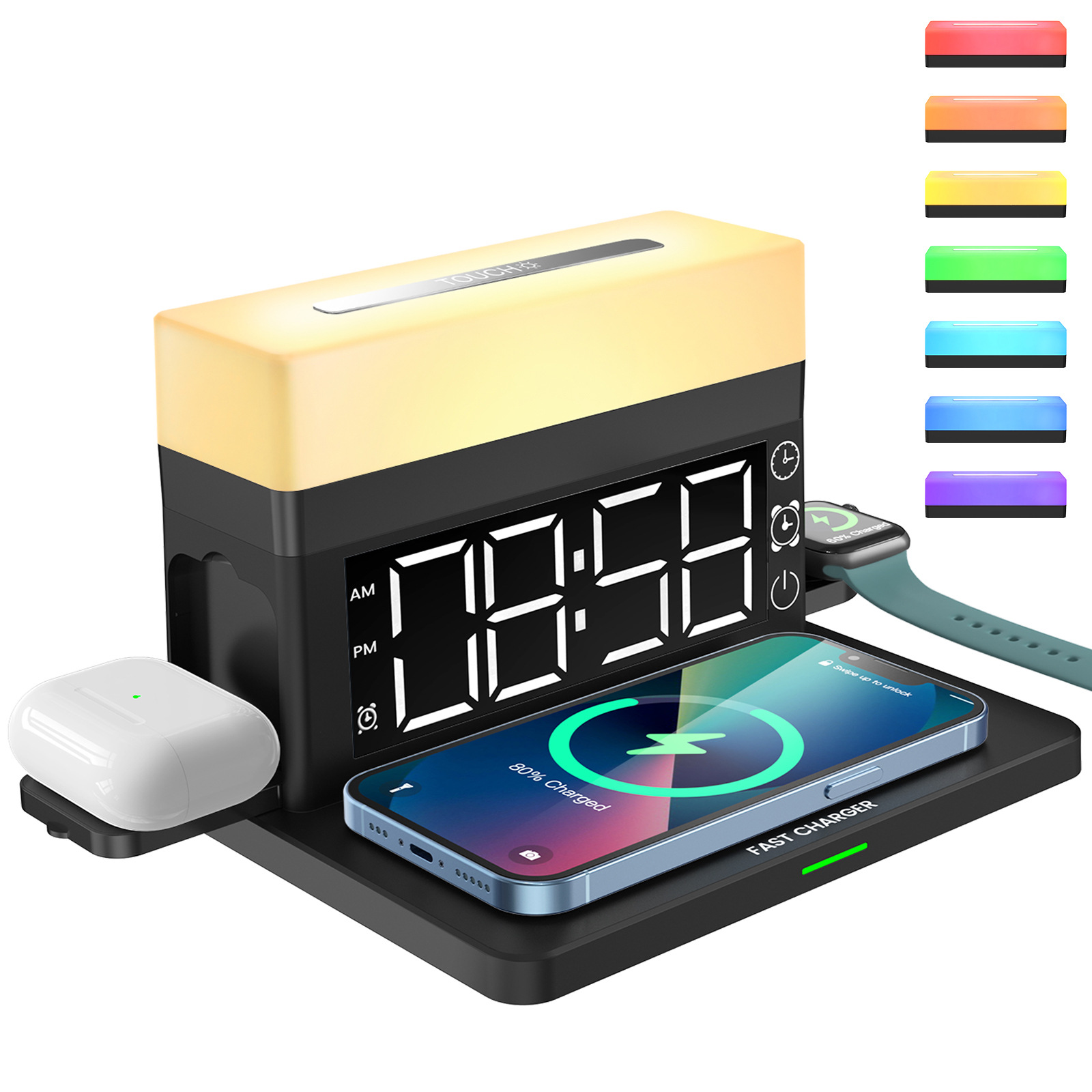 Led Desk Clock - Schreibtisch-Digitalwecker mit 15 W kabelloser Aufladung