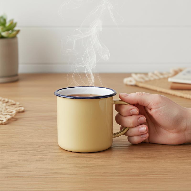 Home Office Logo - Emaille-Kaffeetassen, bruchsicher, mit individuellem Logo, in