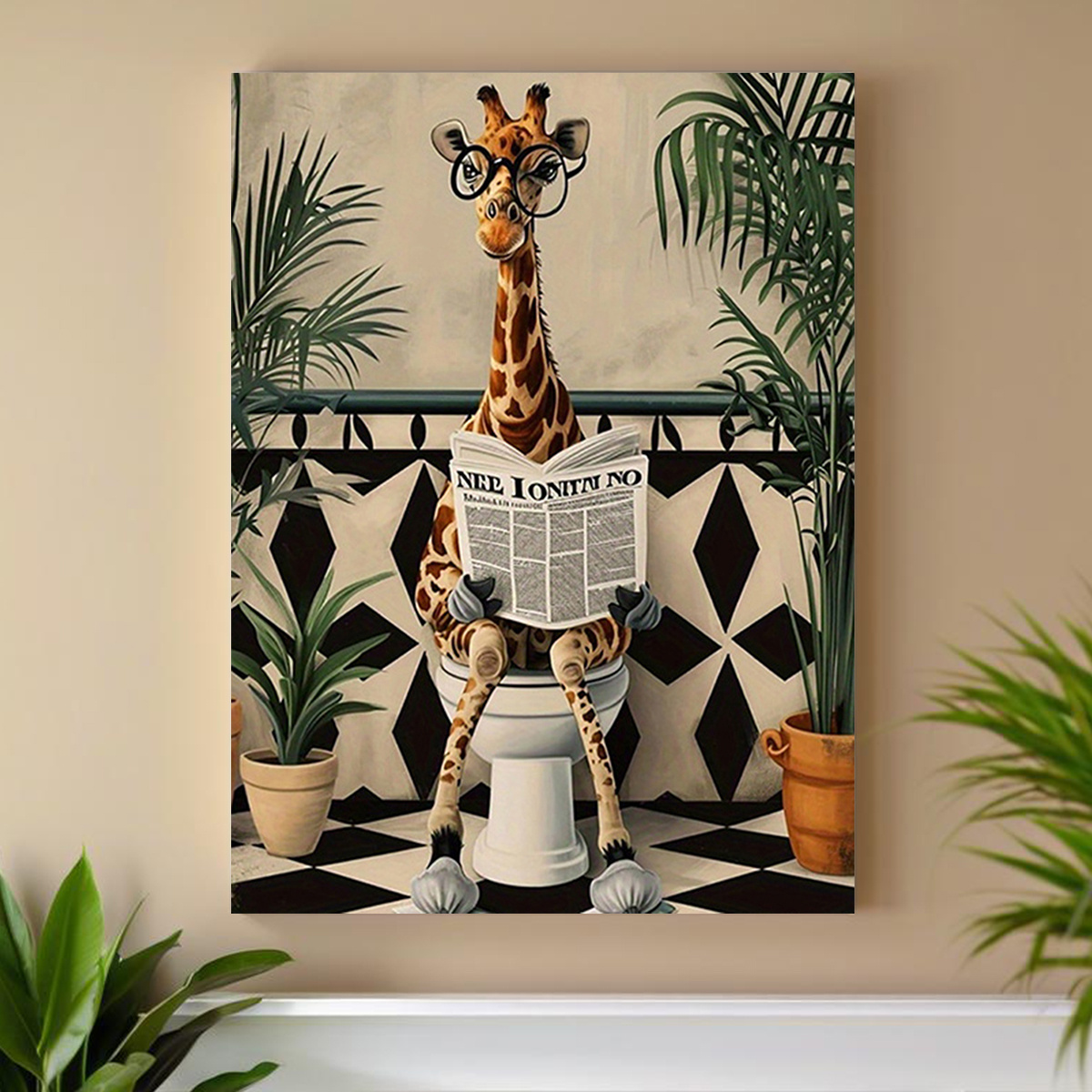 Home Office Inspiration - 2D-Flachbild, 2D-Flachbild, 1-teiliges Leinwandgemälde, Giraffen-Badezimmer-Dekoration, inspirierende