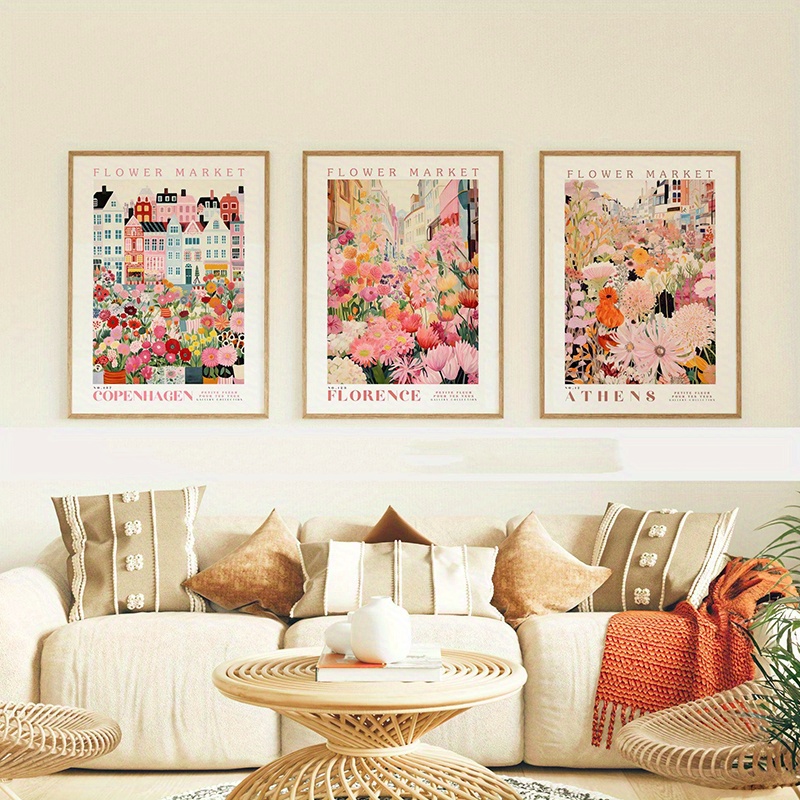 Home Office Marketing - 3-teiliges Set Moderne Blumenmarkt-Leinwandkunst-Poster, Ungerahmte Botanische