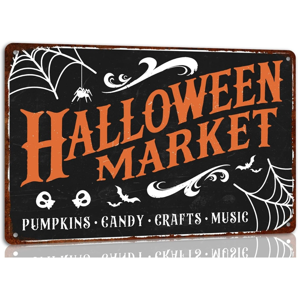 Home Office Marketing - Vintage-Halloween-Markt-Metallschild – gruselige Hexe, Kürbis, Geisterdeko