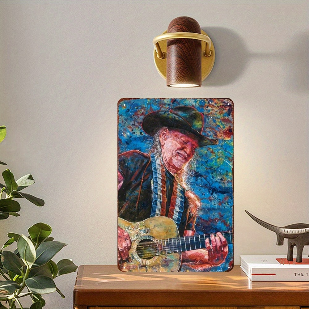 Home Office Inspiration - Willie Nelson inspiriertes Metall-Blechschild – Vintage-Gitarrenspieler-Wandkunst,