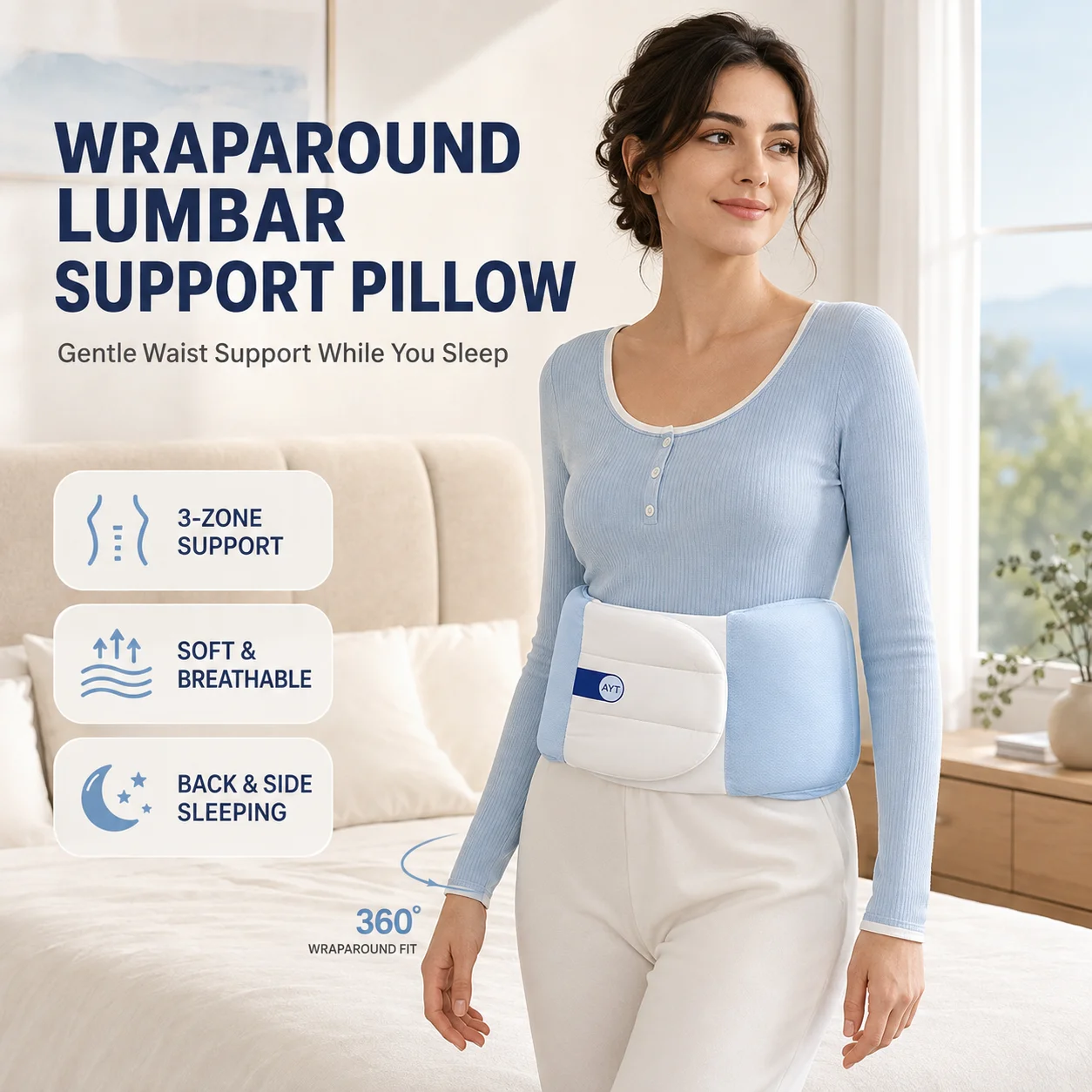 Mesh Back Cushion - Schlaf-Lendenstützkissen 3-Zonen-Umwickelkissen für Rücken- und Seitenschläfer