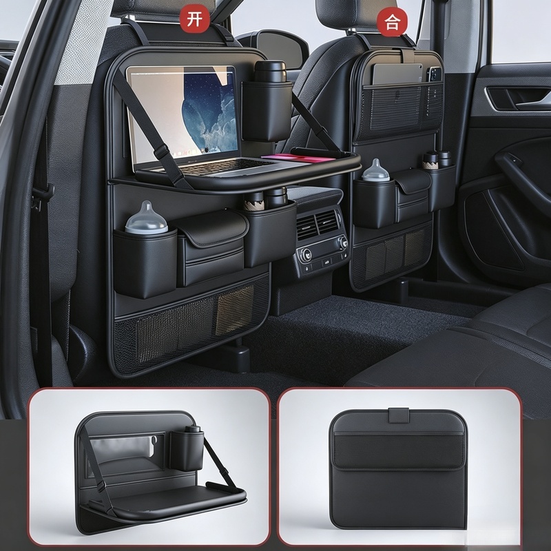 Mesh Back Cushion - 6-Fach-Auto-Rücksitz-Organizer, verschleißfeste, wasserdichte Anti-Kick-Matte mit Taschentuchhalter